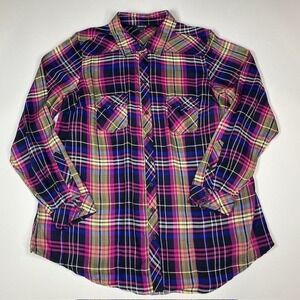 Torrid Women's 1X Plaid Pop Taylor Long‎ Sleeve Button Down Shirt Top